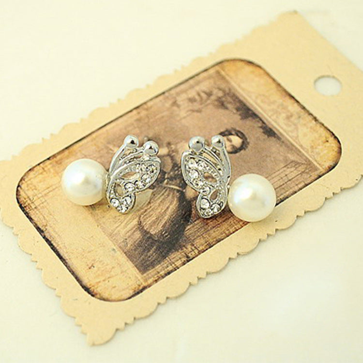 Butterfly Diamond Pearl Earrings