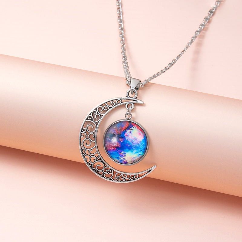 Galaxy Planet Star Glass Necklace