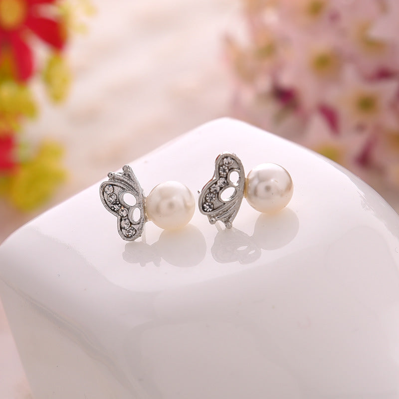 Butterfly Diamond Pearl Earrings