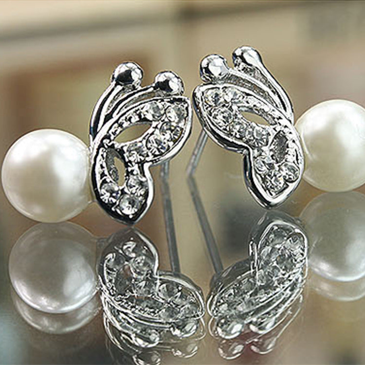 Butterfly Diamond Pearl Earrings